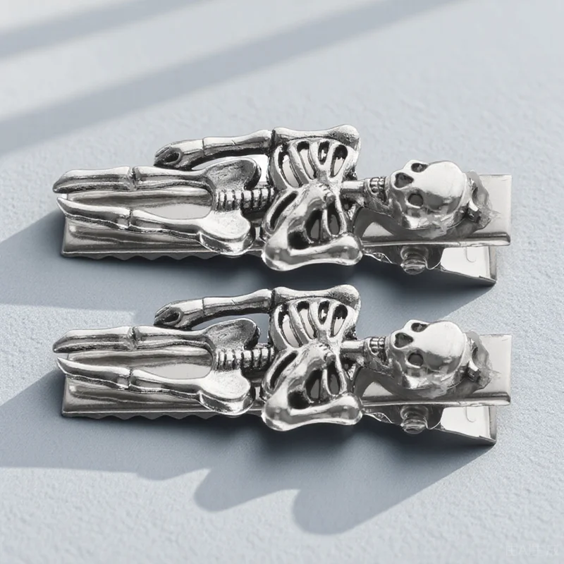 

2pcs Skull Hair Clips Gothic Barrettes Bone Halloween Dark Fashion Women Party Photoshoot Props Costume Stylish