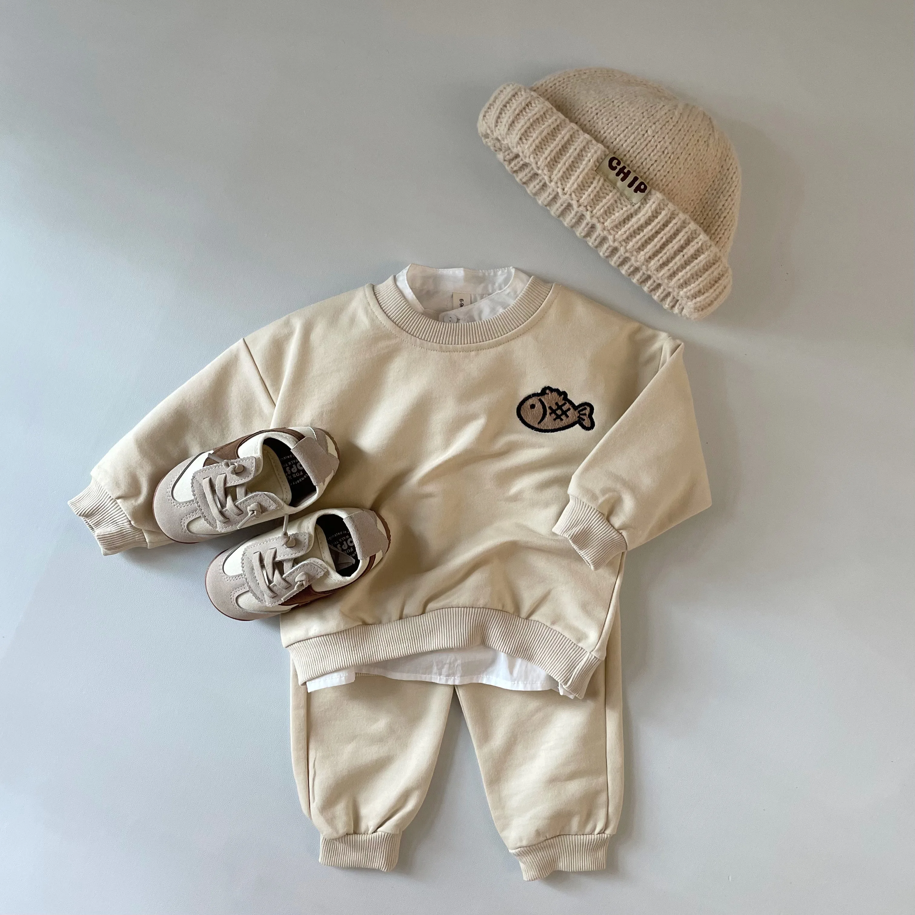 Korean Version 100% Cotton Baby Boy Girl Spring Autumn Loose Sportswear Pullover Top+trousers Two-piece Suit Baby Clothes Set