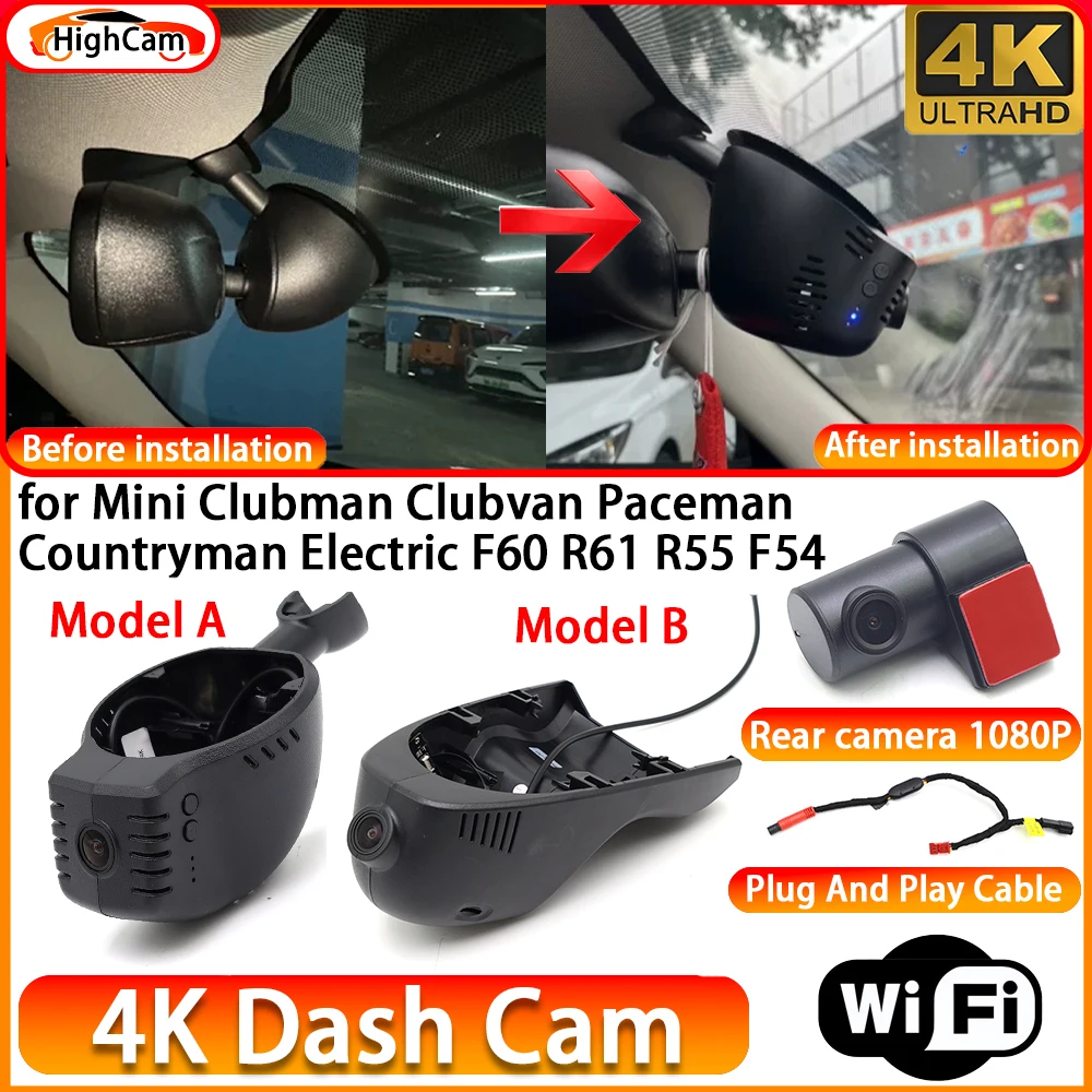for Mini Clubman Clubvan Paceman Countryman Electric F60 R61 R55 F54 OEM 4K DVR Dash Cam Front Rear Camera WiFi Video Recorder