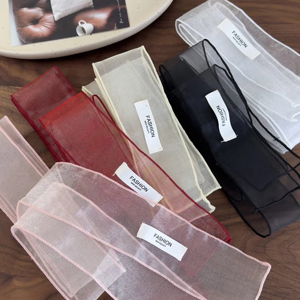 

Decorative Solid Color Silk Scarf Y2K Thin Organza Headscarf Narrow Scarf Beach