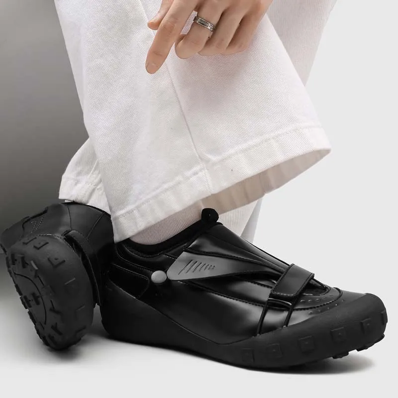 Men Casual Sports Shoes Black Leather Material Velcro Design Anti-slip Durable Outdoor Walking Shoes Sizes 38 - 46 Men Shoes
