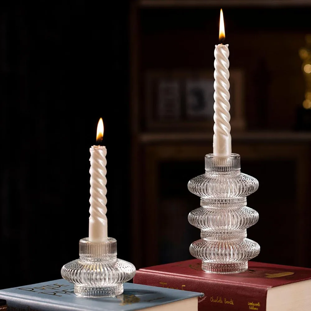 Taper Glass Candle Holder for Taper Candles and Tea Lights, Candle Stick Holder Set for Wedding, Party, Holiday Decoration