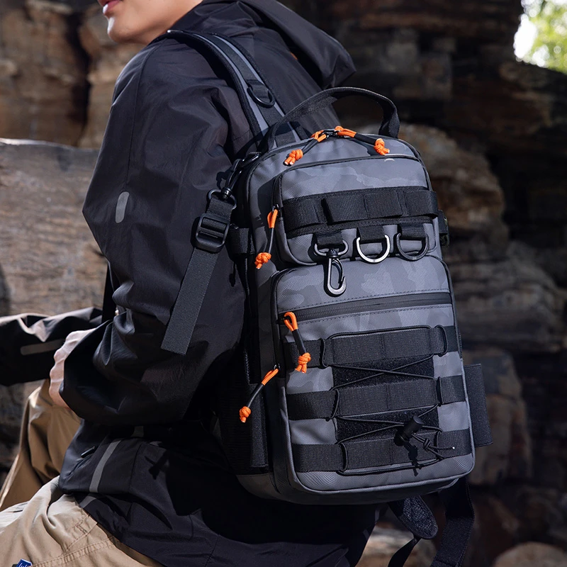 

Professional Fishing Tackle Backpack Multi Functional Waterproof Storage Bag for Angling Convertible To Crossbody Chest Pack