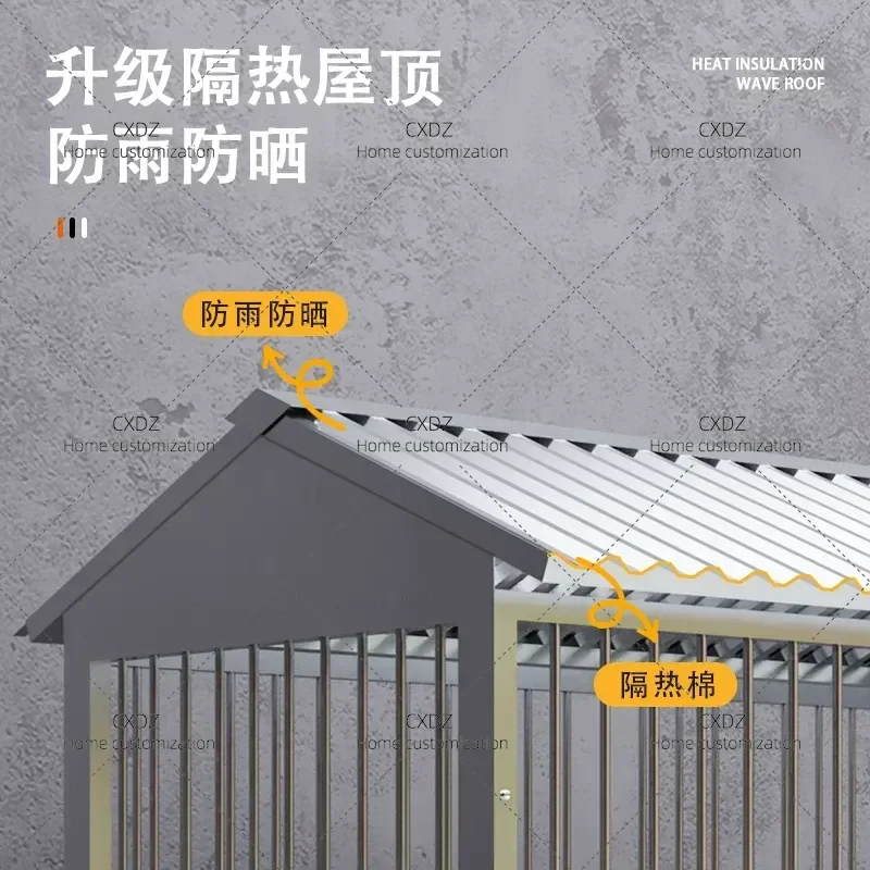 Stainless Steel Dog Cage Outdoor Winter Rain Cold Protection Large Double Cage with Toilet