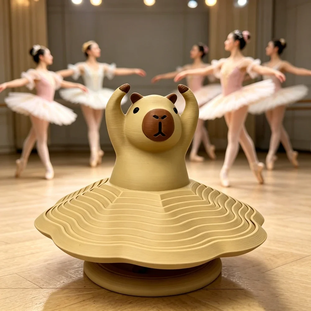3D Printed Spinning Capybara Ballerina Figurine Cute Ballet Animal Desk Ornament Funny Stress Relief Fidget Spinner Toy