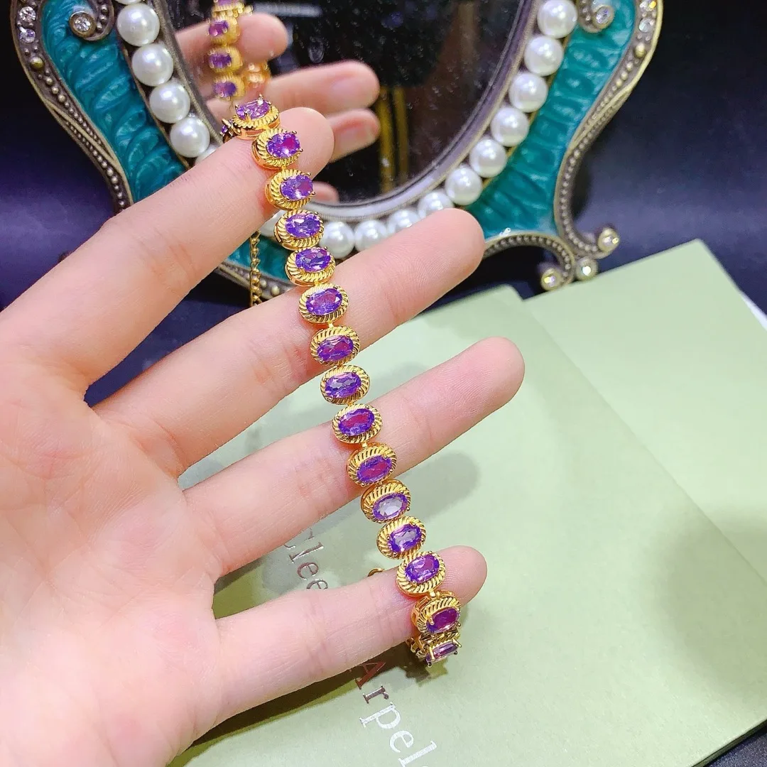 

Vibrant Genuine Amethyst S925 Silver Bracelet Trendsetting Women Jewelry Boosts Confidence Wonderful Valentine Day Gift