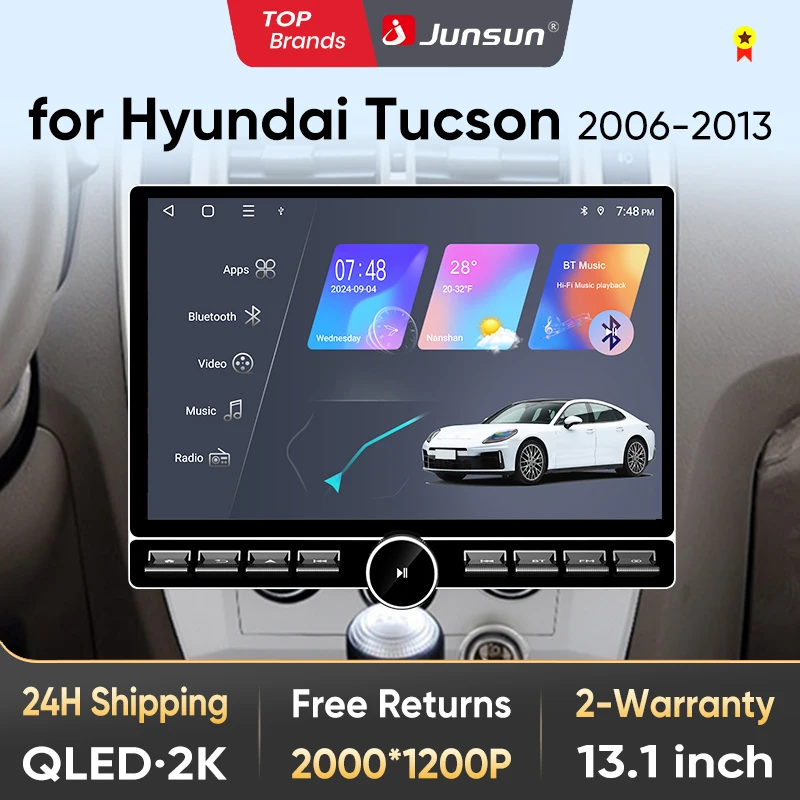 Junsun – autoradio QLED sans fil CarPlay Android Auto, 13.1 pouces, pour Hyundai Tucson 2006 – 2013, systèmes intelligents DSP SWC RDS GPS FM BT