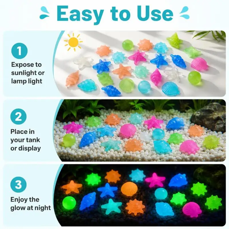 New 50pcs Glow In The Dark Cute Sea Shell Starfish Shaped Decor Luminous Stones For Aquarium Landscape Garden Ornaments Crafts