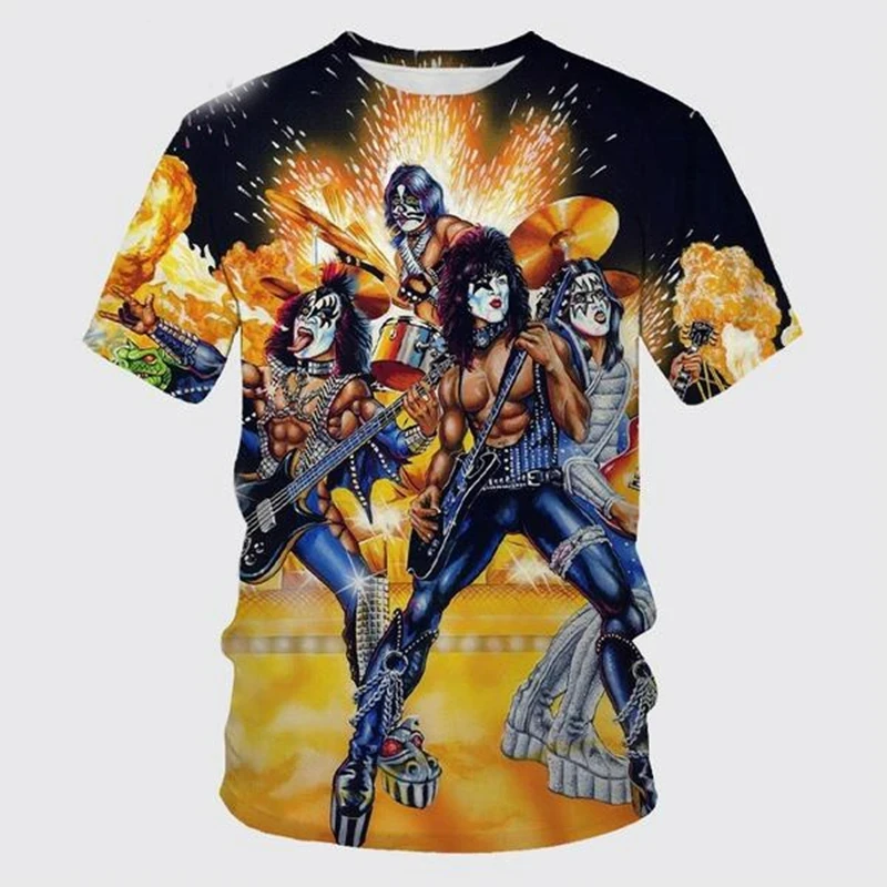 Rock Kiss Crew Neck Short Sleeve T-Shirt Gene Simmons Kiss 3D T-Shirt Harajuku Hip Hop T-Shirt Fun Casual Top