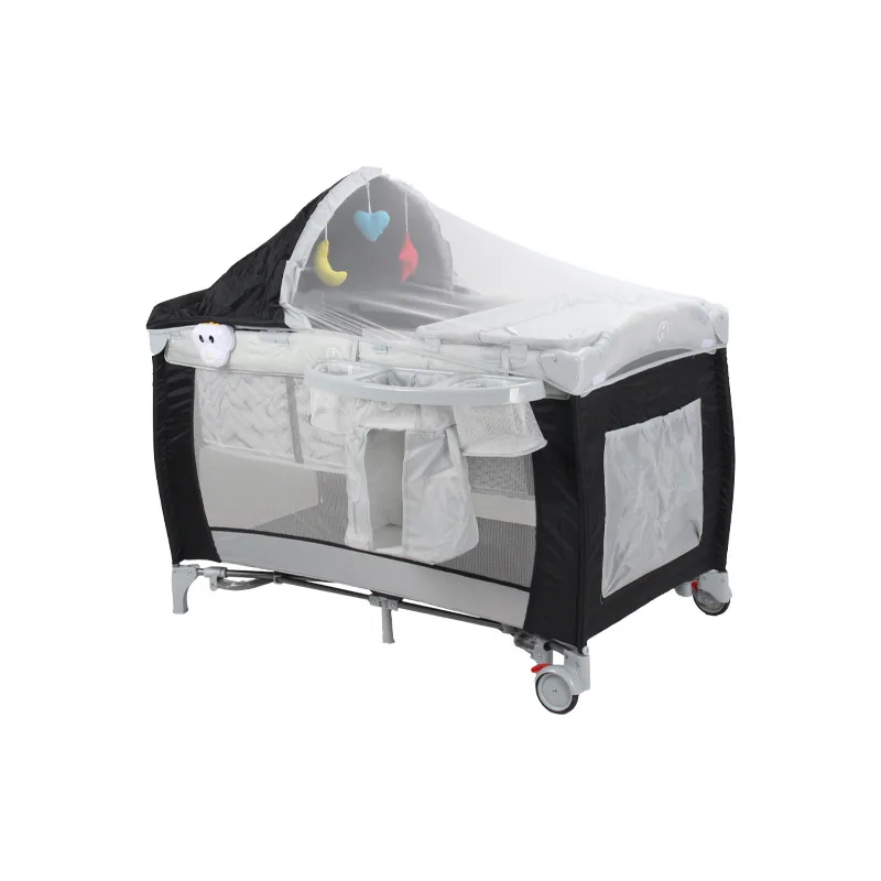 سرير أطفال حديثي الولادة متعدد الوظائف سرير أطفال قابل للطي مع طاولة حفاضات مهد سرير مع ناموسية أسرة لروضة الطفل #5