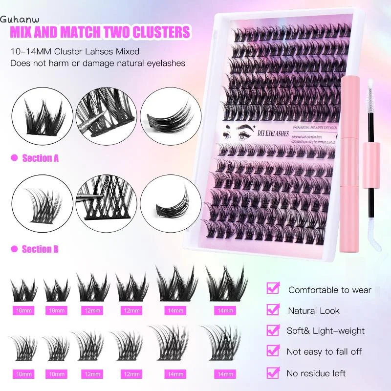

[WHB]DIY False Eyelash Extension Kit Individual Lash Clusters Bottom And Upper Lashes Extra Thick And Fluffy Lashes