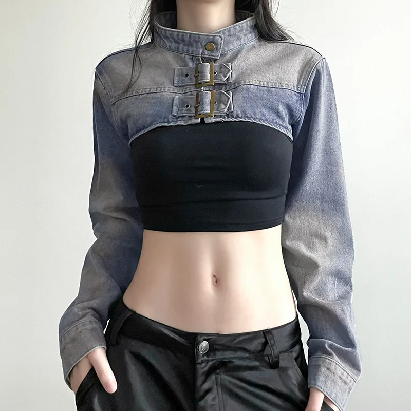 Personality Sexy Denim Y2k Aesthetic Cropped Coat Vintage Fashion Harajuku Chaquetas Japanese Women Outerwear Streetwear Jackets