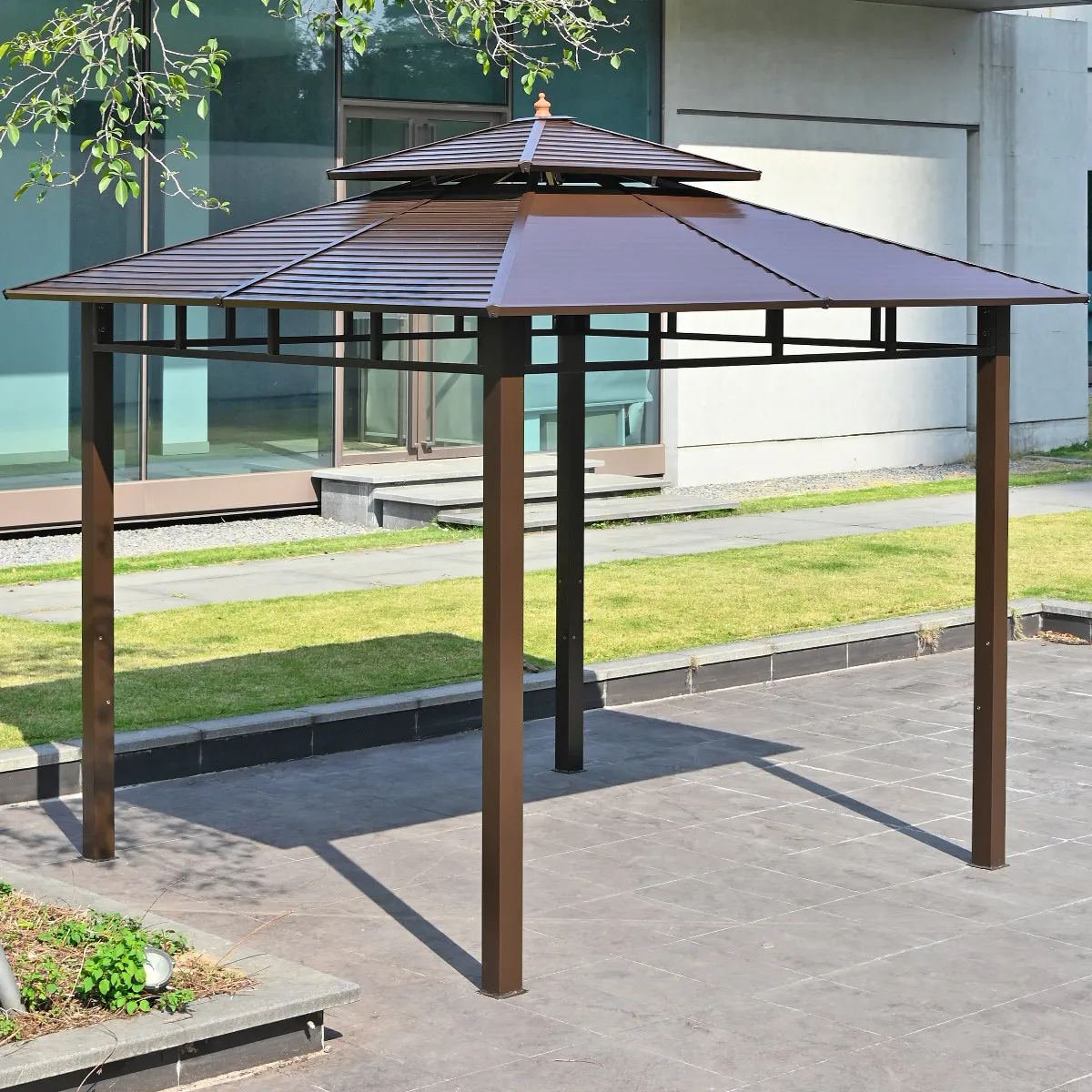 & Aluminum Outdoor Four Sided Gazebo, Movable Sun Shade Canopy Tent, Garden Courtyard Villa Patio Pergola Pavilion