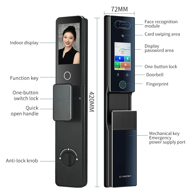 Cardoria Fully Automatic AI Dual Screen Camera Dual Electric Palm Vein Door Entry Intelligent Fingerprint Facial Lock Smart Lock