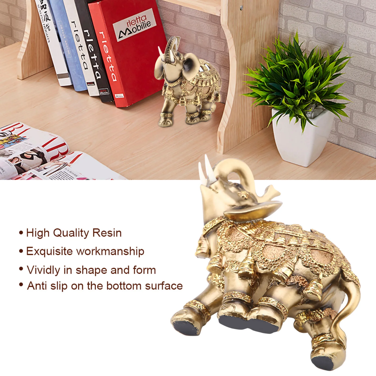 Elephant Statue Feng Shui Elephant Statue Lucky Feng Shui Golden Elephant Statue Sculpture Wealth Figurine Gift Home Decoration