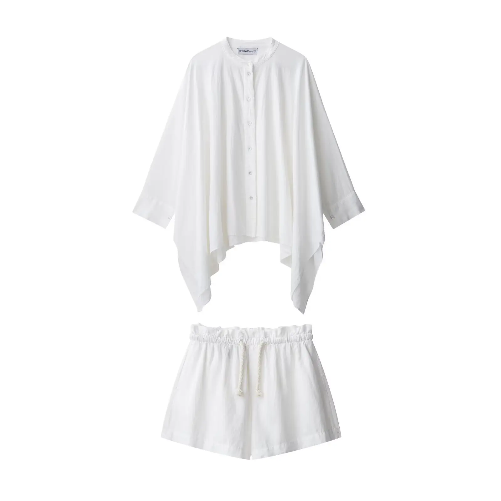 2 Piece 2025 New Street Style Women Outfit Casual Elastic Waist Shorts Set Loose Cape Style Shirt Tops Sets For Women
