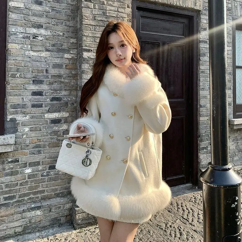 معطف صوفي سميك متوسط إلى طويل للترفيه اليومي مع قطن 2025 شتاء نموذج جديد طازج حلو لطيف أطقم سراويل كاملة الأرقام #2