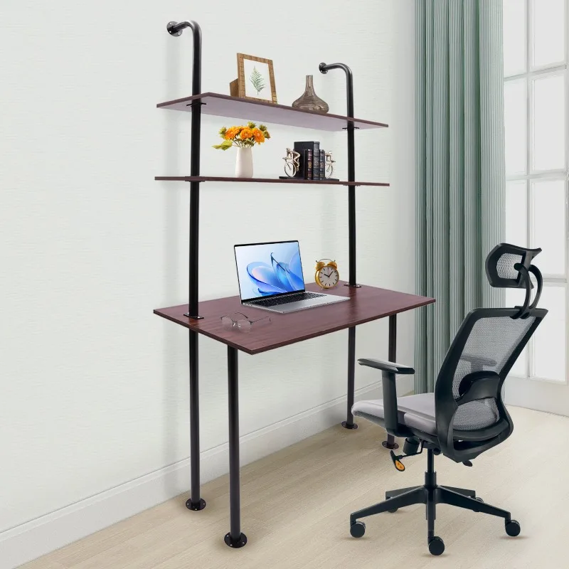 3-Tier Wall Mounted Desk, Wall Computer Writing Table with Power Strip Hook, 110 lbs Load Wall Organizer for Home Office