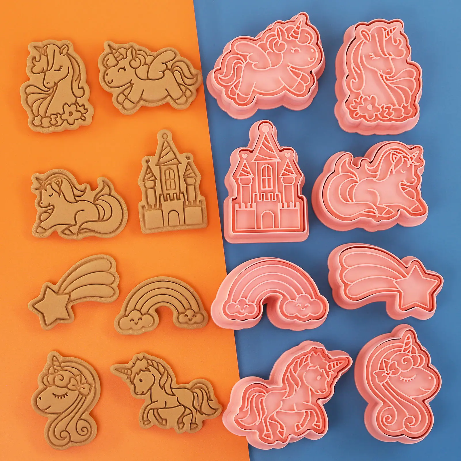 8 قطع من قواطع كوكي الحيوانات ثلاثية الأبعاد منقوشة على شكل وحيد القرن للخبز أدوات الخبز ذاتية الصنع (8-يونيكورن ب)