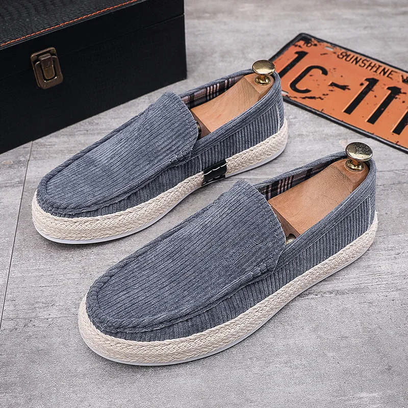 2023 New Style Corduroy Casual Shoes for Men Fashion Comfortable Linen Sole Fisherman Slip-On