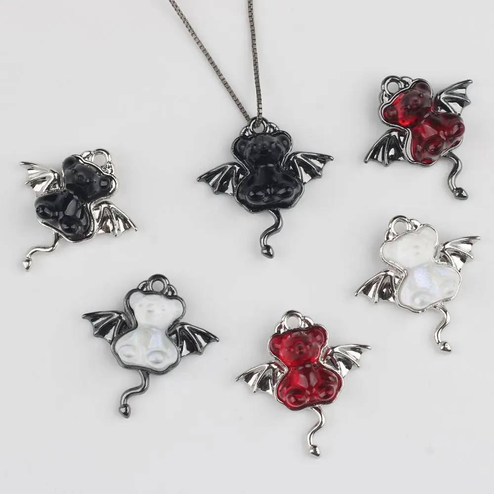 10Pcs/lot Simple Alloy Resin Inlay Bear Pendant with Demon Wings DIY Jewelry Making Findings