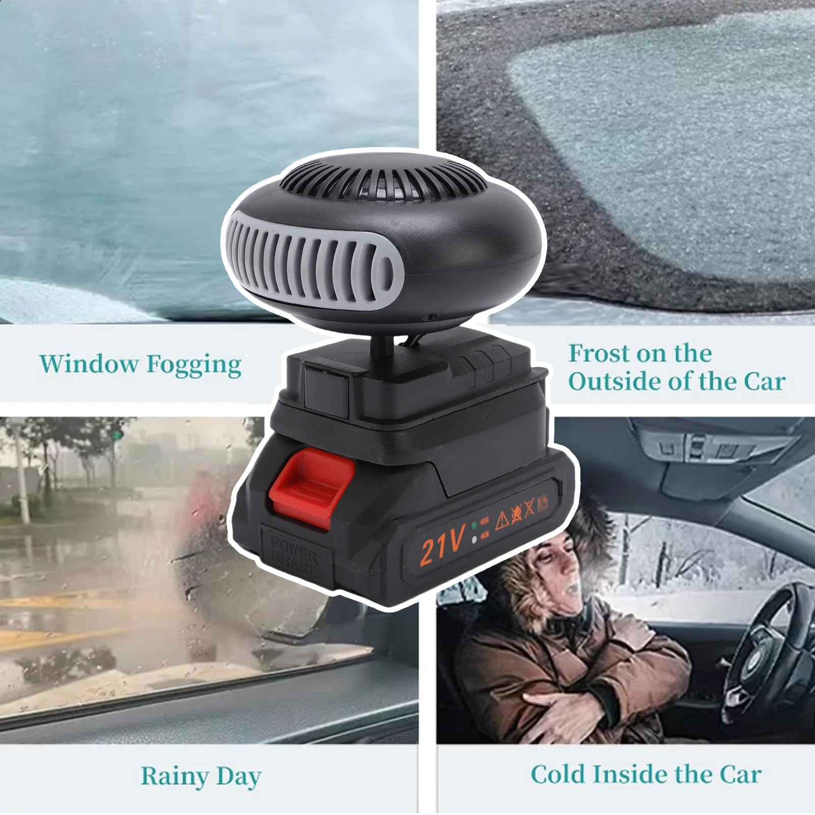 مروحة سخان السيارة المحمولة سخان الهواء الدافئ ABS نافذة السيارة المحمولة مزيل الضباب 1500mAh سخان مساحة صغيرة للاستخدام الداخلي للسيارات #6