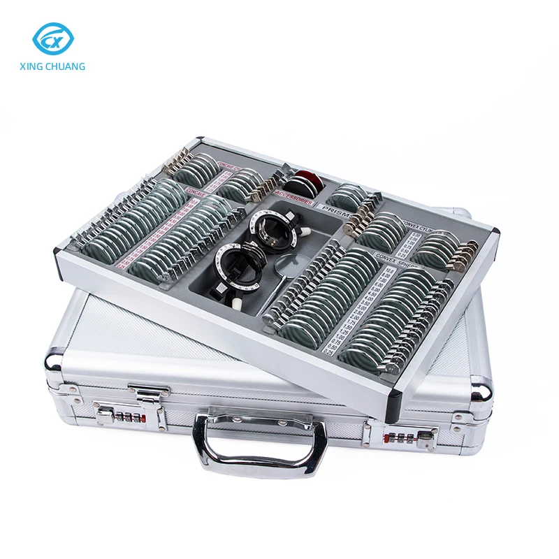 Top Quality Progressive Optometry Test Box Trial Lens Set 104PCS Optical Instrument Optic Metal Rim Lens Set Plus Trial Frame