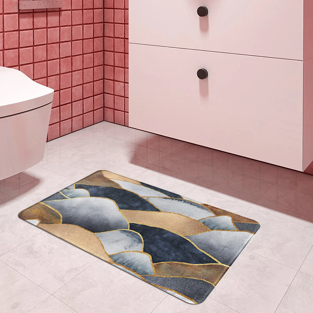 40cmx60cm Cute Print Floor Mat Bathroom Ground Mat Slip Door Bath Pad Rug Living Room Carpet golden Black Mountain peaks Marble