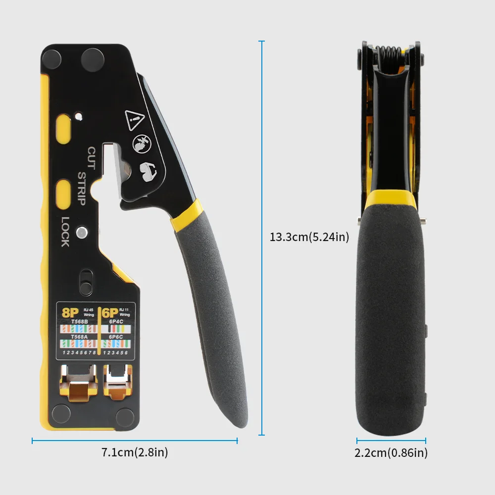 3-in-1 RJ45 Crimper Tool, Crimp Cut Strip LAN Cable for CAT6A CAT6 CAT5E STP UTP, RJ11 RJ12 Telephone Cable Modular Plug
