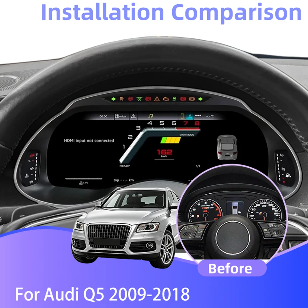 12.3 Inch Virtual Cockpit Digital Instrument Cluster For Audi Q5 2009-2018 Full LCD Car Dashboard Panel Speedometer Tachometer