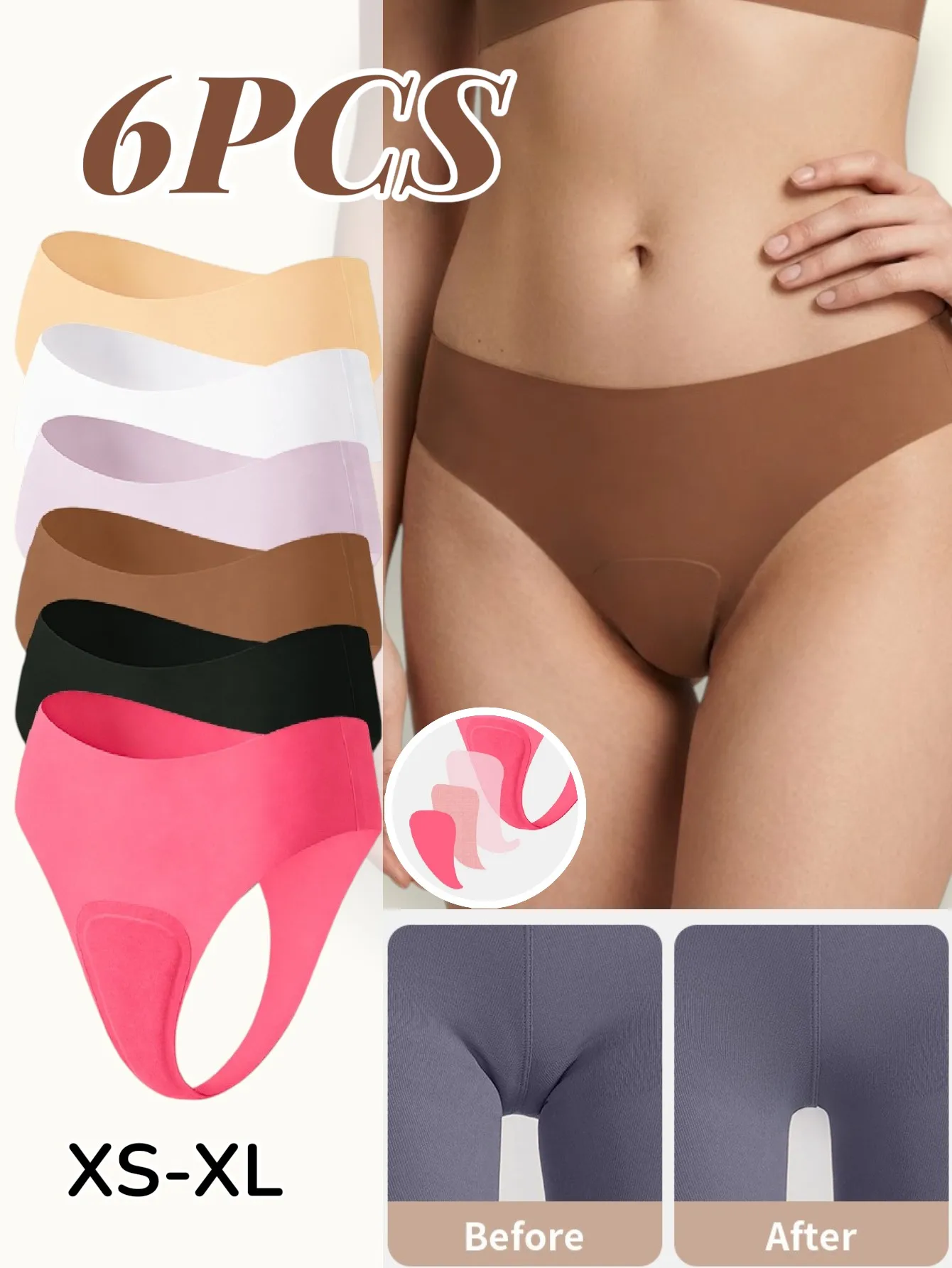 6 Pack Women Seamless Invisible Bikini Panties No Show Soft Skin-Friendly Low Waist Triangle Underwear Assorted Colors