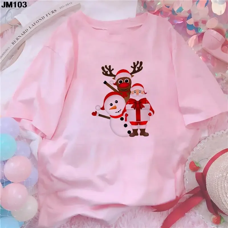 Women's Santa Claus Reindeer Print Short Sleeve Summer Lady Tops Tee Womans Merry Christmas Tshirt Female Clothes T-shirt