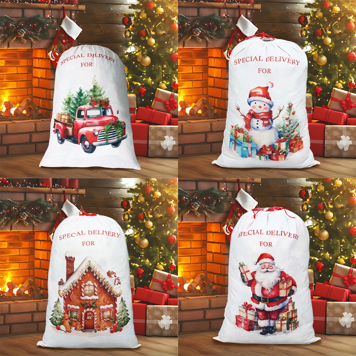 2024 Christmas Drawstring Linen Bags Christmas Decoration for Home Pendant Xmas Large Gift Bags Navidad Natal New Year Gift 2025