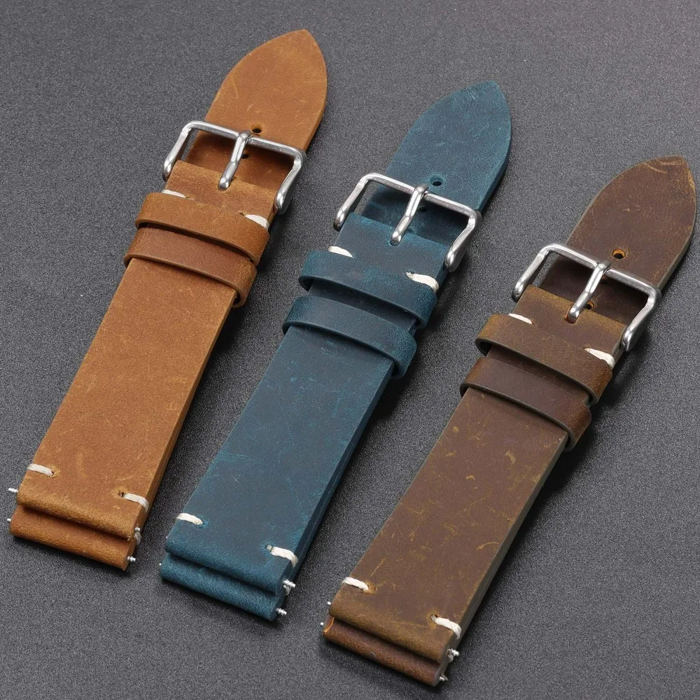 Oil Wax Retro Leather Watch Strap 20mm 22mm 18mm 21mm Band Universal Watchband for Women Men Waterproof Bracelet Accessories