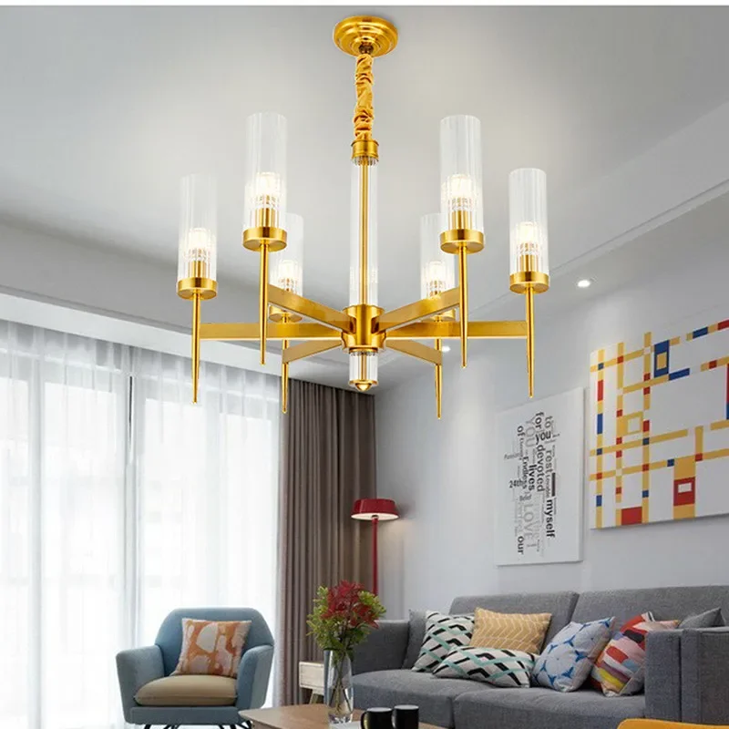 American Modern Living Room Led Pendant Lights Lustre Gold Metal Glass Shades Pendant Lamp Chain Hanging Lamp Lighting Fixtures