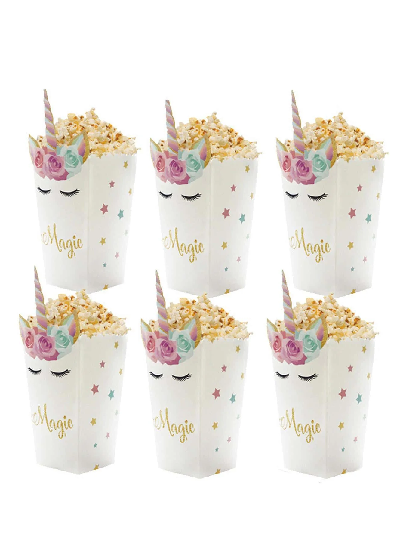 6 Stück Einhorn-Popcornboxen, Niedliche Magische Leckerei-Boxen für Mädchen, Einhorn-Themen-Geburtstagsparty Snack-Dekorationen – Detail 1
