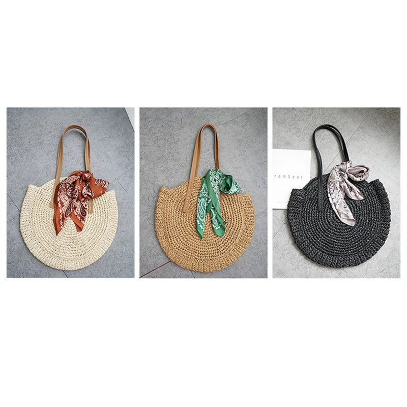 

New Round Straw Bag Beach Bag Woven Large Capacity Single Shoulder Hand Crochet Summer Girl Bag