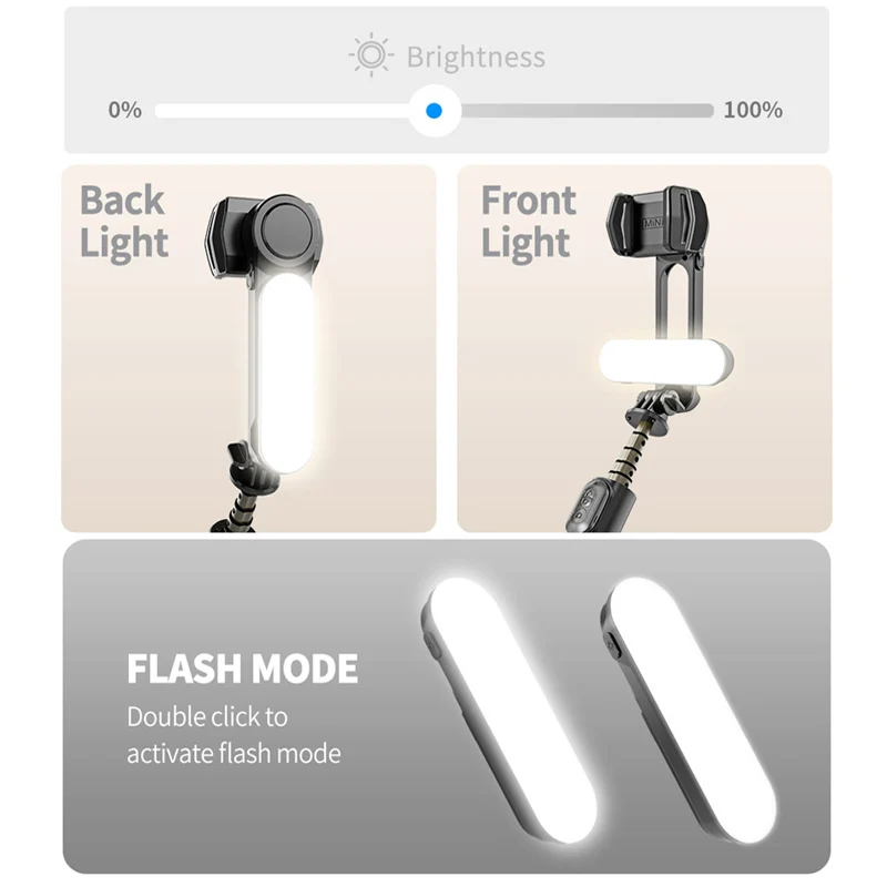 Gimbal Estabilizador Selfie Stick, Tripé com Luz de Preenchimento, Bluetooth Sem Fio para Huawei, Xiaomi, iPhone, Celular, Smartphone, Handheld
