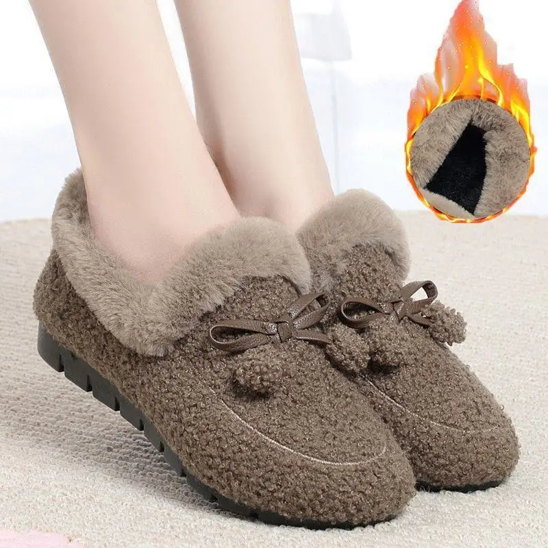 Winter Warm Womens Flat Shoes Indoor Cotton Slippers With Thick Sole Anti-Slip Warm Footwear Soft Bottom Plush Postpartum Shoes