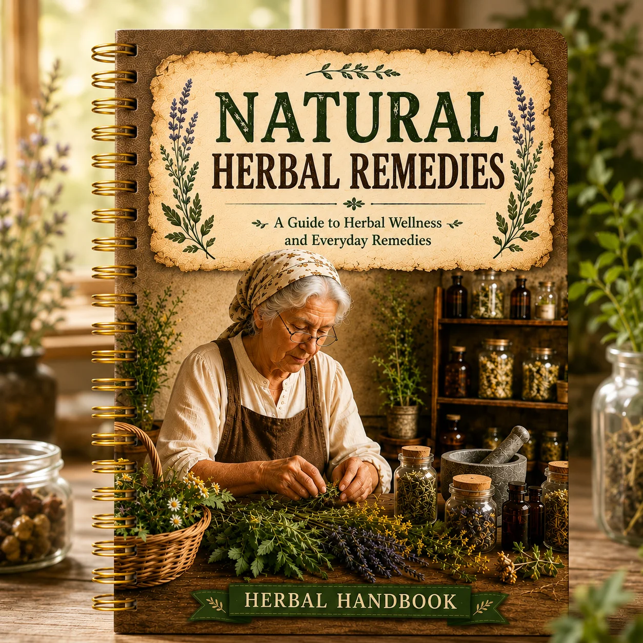 Herbal Wellness Recipes - 天然ハーブ療法のヴィンテージデザインA5ノート、ハーブレシピ、健康ノート、療法法の記録に最適、スパイラル綴じ