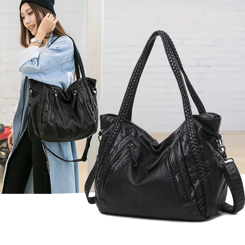 

SHELKSBAG, черные сумки на плечо из мягкой кожи для женщин, большая сумка-тоут, 2024, модная сумка-хобо с напуском, повседневная сумка для мамы