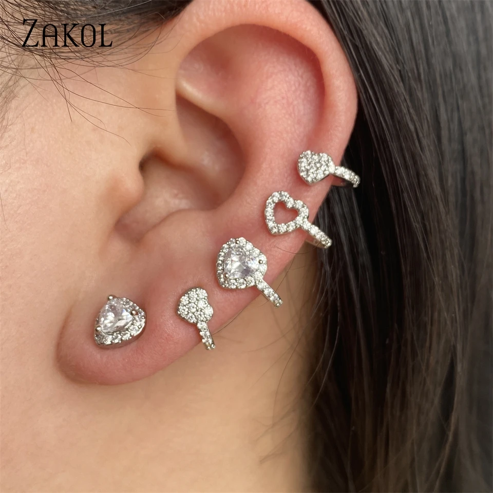 RAKOL 2024 New Heart Ear Clips Earrings AAA Cubic Zirconia Paper Clip Stud Earring for Women Jewelry Party Gifts