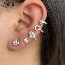 RAKOL 2024 New Heart Ear Clips Earrings AAA Cubic Zirconia Paper Clip Stud Earring for Women Jewelry Party Gifts