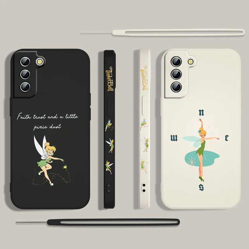 Disney Tinker Bell Phone Case For Samsung Galaxy S24 S23 S22 S21 S20 Pro FE Plus Ultra Liquid Left Rope Cover