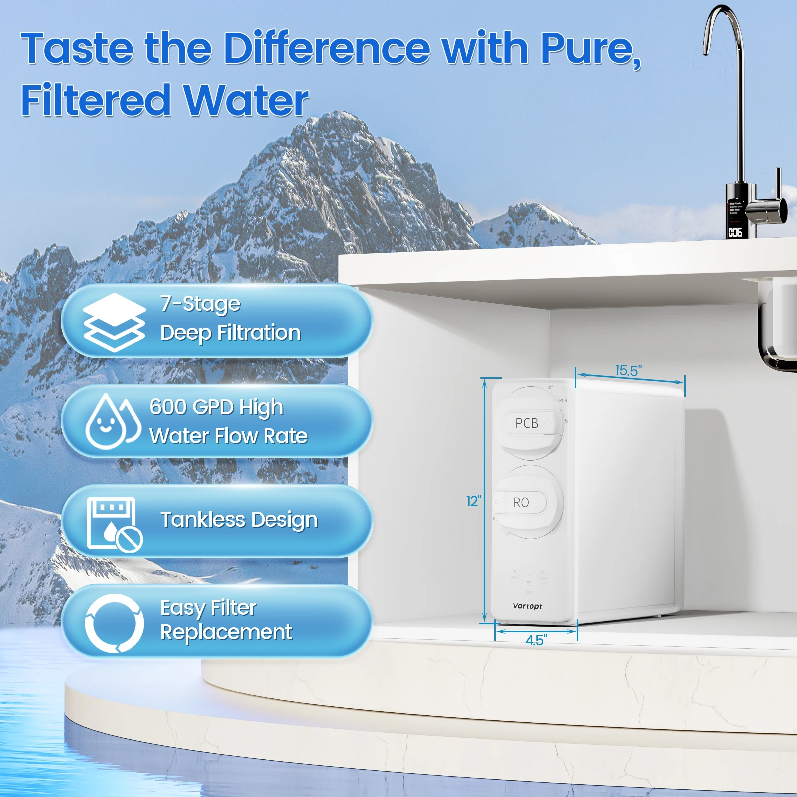 Electric 600G Water Purifier With Direct Drinking Tap Water Filter  Kitchen Suitable for Outdoor and RV Application