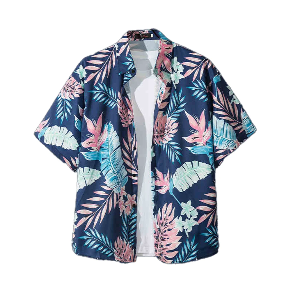 Men's Hawaiian Flowers Coconut Tree Print Shirt Harajuku Summer O Neck Casual Shirt Oversized Street Retro Beach Floral Shirts