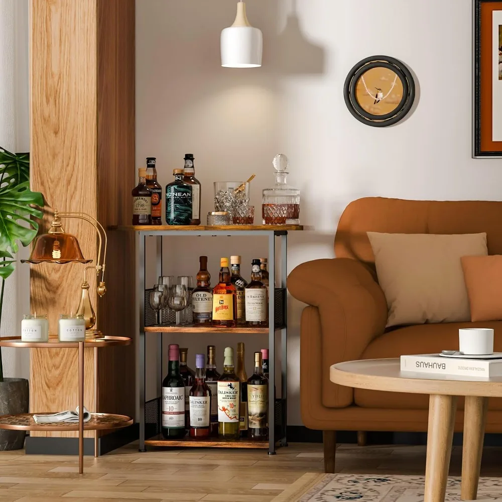 3-Tier Freestanding Wine Rack with T-Shaped Countertop: Space-Saving Corner Display for Bottles and Barware