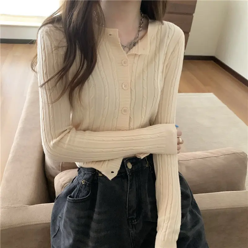 Cárdigans informales de manga larga para mujer, Top Harajuku liso de una sola botonadura, con botones, a la moda