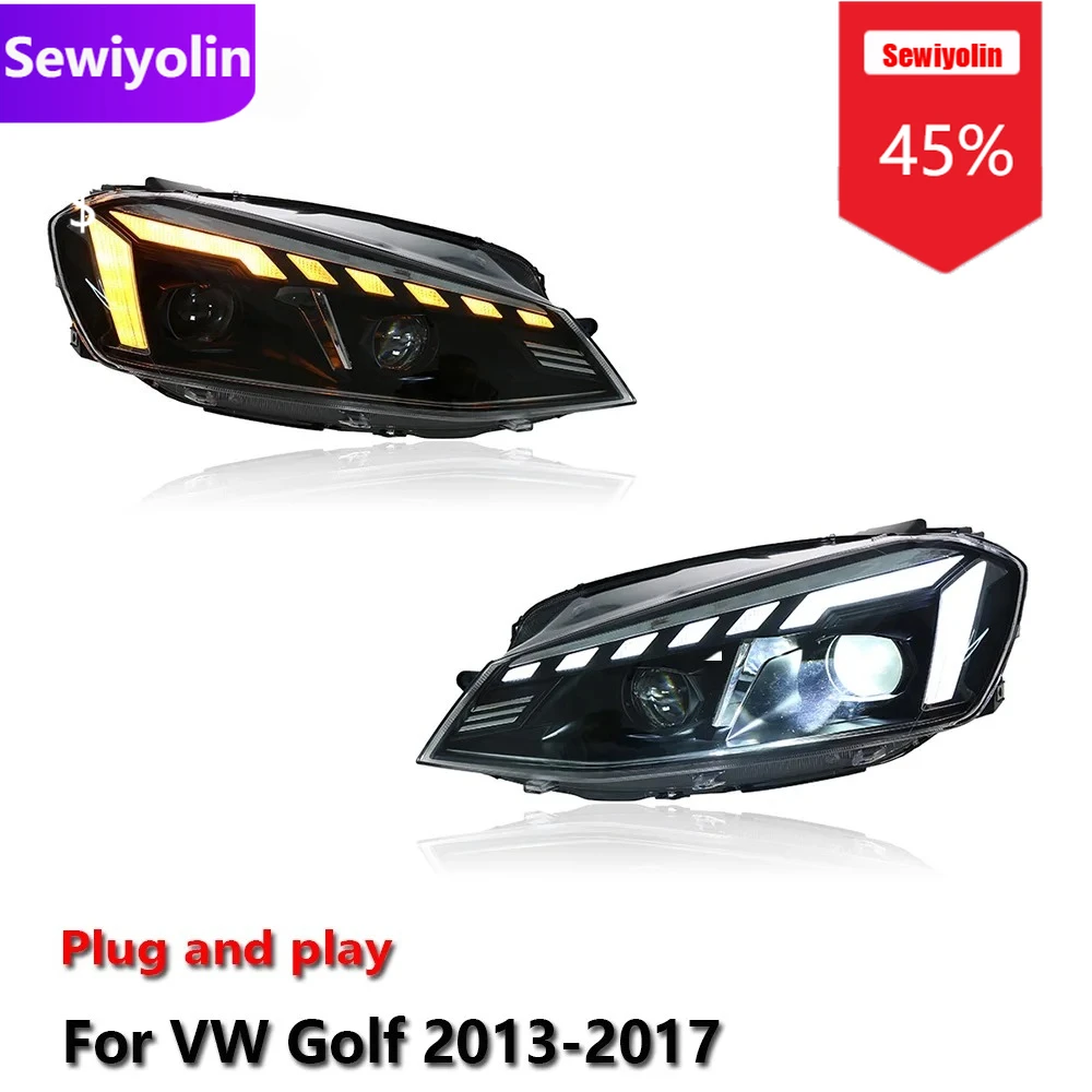 

Автомобильные светодиодные фары DRL в сборе для Volkswagen Golf 2013-2017, противотуманные фары DRL, стоп-сигнал поворота, Plug and Play