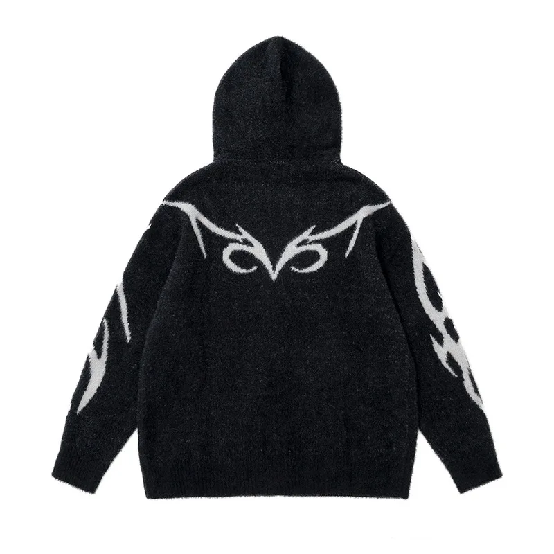 2025 autumn and winter knitted hooded sports sweater European and American dark jacket autumn and winter sweater Y2K